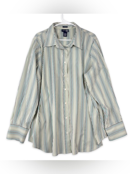 Venezia Jeans Tops - Venezia Jeans Button Down Top Womens 26/28 Green Gray Vertical‎ Striped Stretch